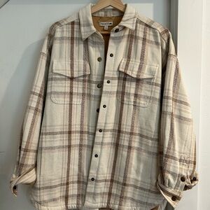 Toad&Co Cream and Brown Plaid Shirt Jacket